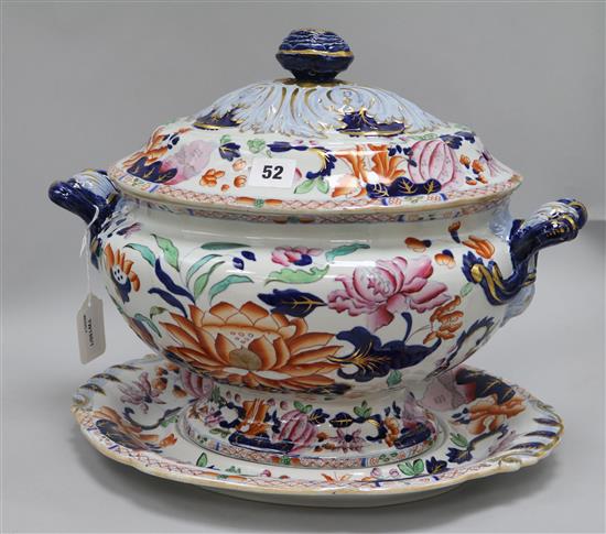 A Victorian Ironstone tureen, cover and stand in Imari colours
